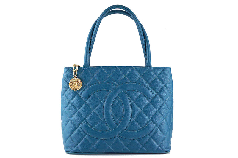 Chanel Turquoise Blue Caviar Classic Quilted Medallion Shopper