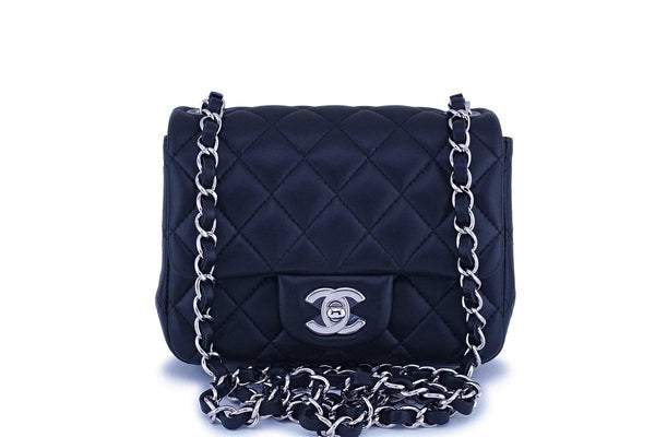 NIB Chanel Black Lambskin Square Mini Classic Flap Bag SHW - Boutique Patina