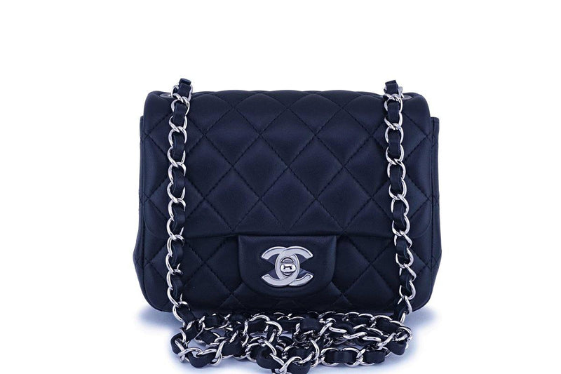 NIB Chanel Black Lambskin Square Mini Classic Flap Bag SHW