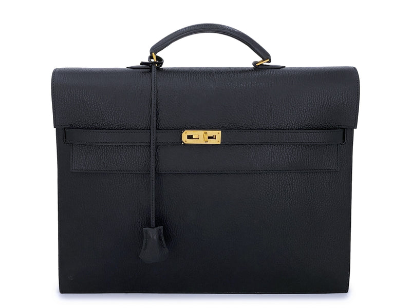 Hermes Black Ardennes Kelly Depeches 38 Briefcase Tote Bag