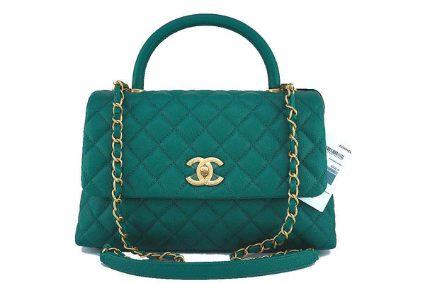 NWT 17S Chanel Emerald Green Caviar Coco Handle Shoulder Flap Kelly Tote Bag GHW - Boutique Patina