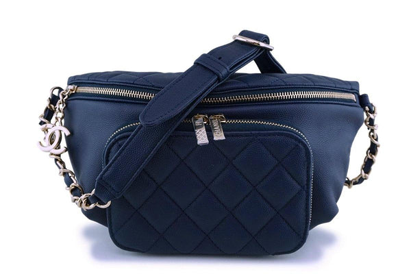 NIB 19P Chanel Blue Caviar Business Affinity Fanny Pack Waist Belt Bag GHW - Boutique Patina
