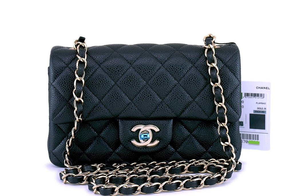 Chanel Mini Rectangular Flap 18C Black Iridescent Black Caviar in