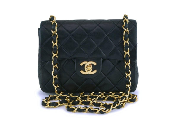 Chanel Vintage Black Lambskin Square Mini Classic Flap Bag 24k GHW - Boutique Patina