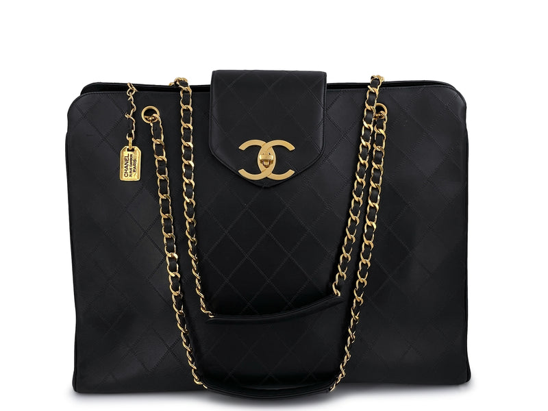 Chanel Vintage 1993 Black Supermodel Weekender XXL Tote Bag 24k