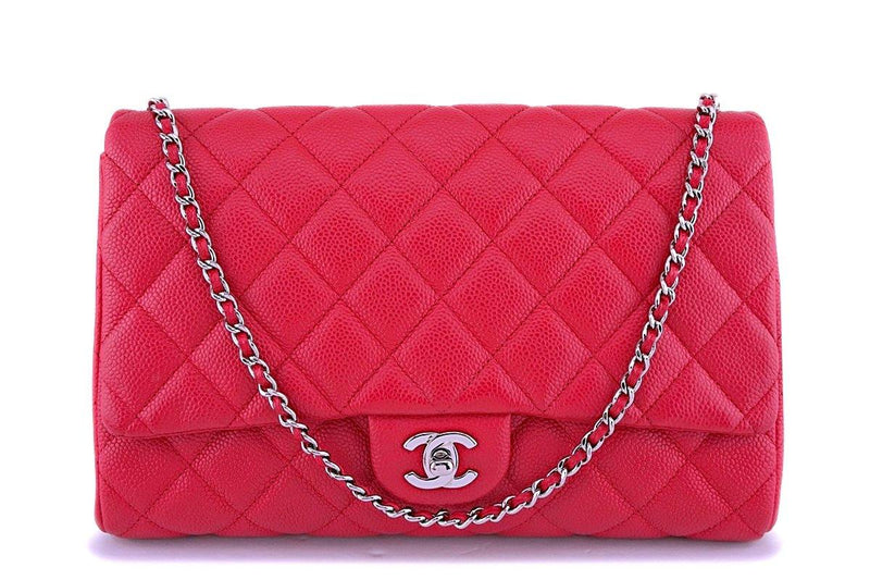 Chanel Blush Red Caviar Timeless Classic Flap Clutch w Chain Bag SHW - Boutique Patina