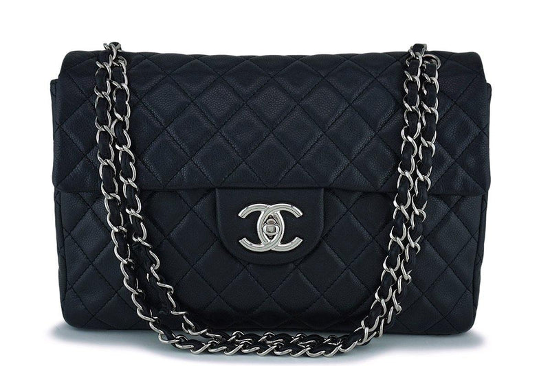 Authentic Chanel Classic Jumbo White Caviar Double Flap SHW