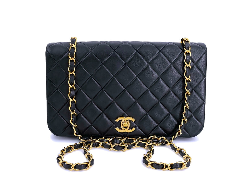 Chanel Vintage Black Classic Full Flap Shoulder Bag Lambskin 24k GHW - Boutique Patina