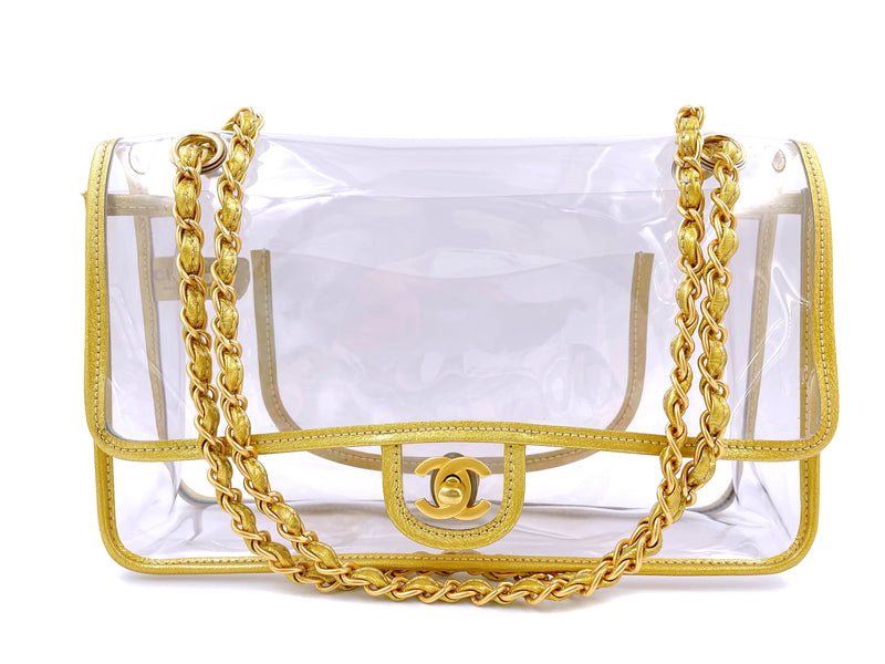 Chanel Clear Gold Leather Trim Large Carryall Shopper Shoulder Tote Bag For  Sale at 1stDibs  clear chanel bag chanel clear bag chanel clear tote