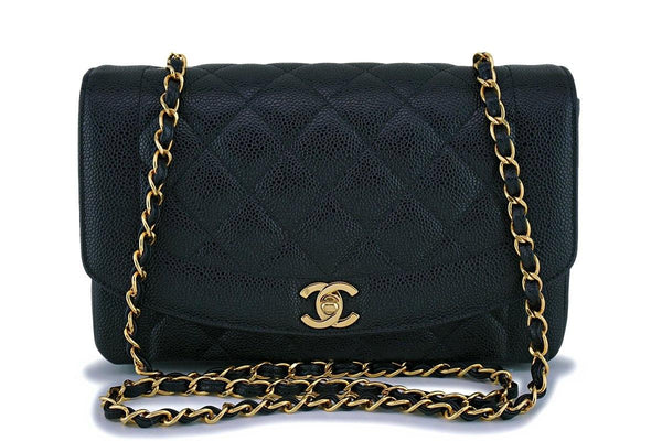 Rare Chanel Black Caviar Medium Classic Diana Flap Bag 24k GHW - Boutique Patina