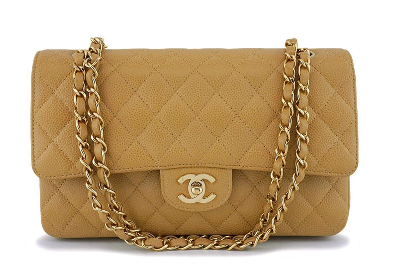 Chanel Camel Beige Caviar Medium Classic Double Flap Bag 24k GHW - Boutique Patina