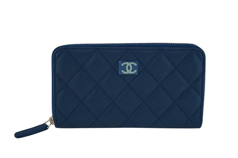 New 17S Chanel Blue Compact Zip Around Small Card Wallet Case