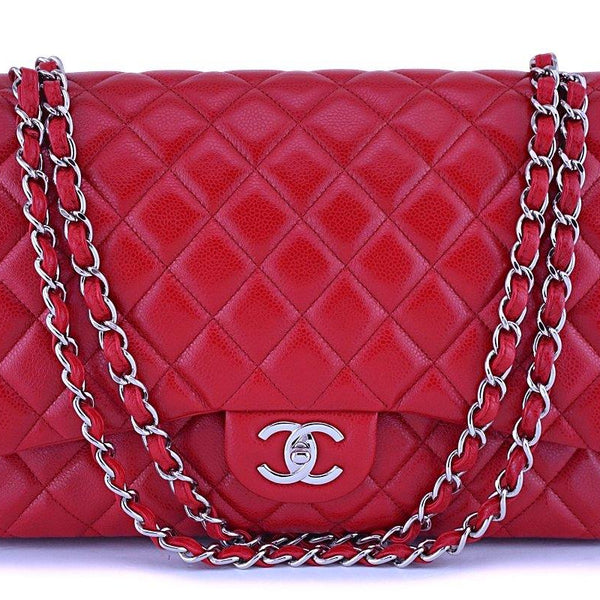 My Chanel maxi classic flap in caviar leather with silver hardware