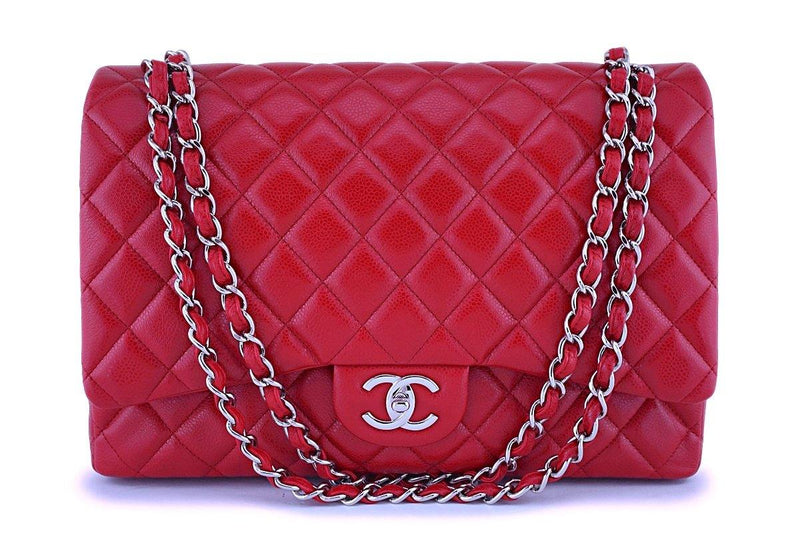 Chanel Black Quilted Caviar Maxi Classic Double Flap Silver Hardware, 2010 (Like New), Womens Handbag