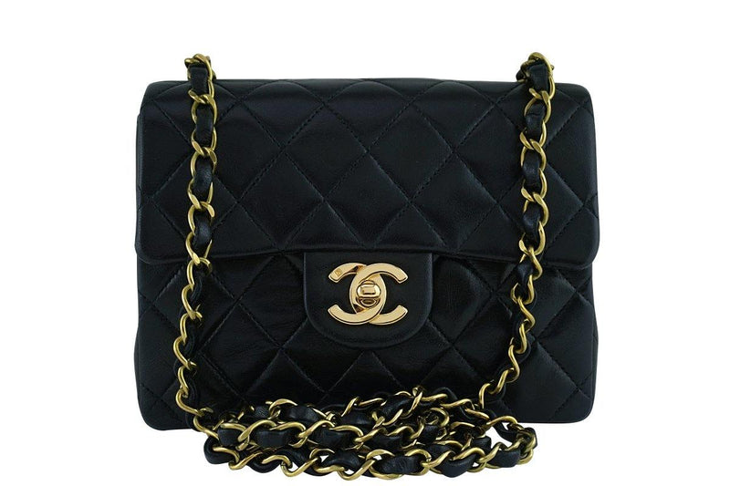 Chanel Black Classic Quilted Square Mini Flap Bag 24k Gold plated