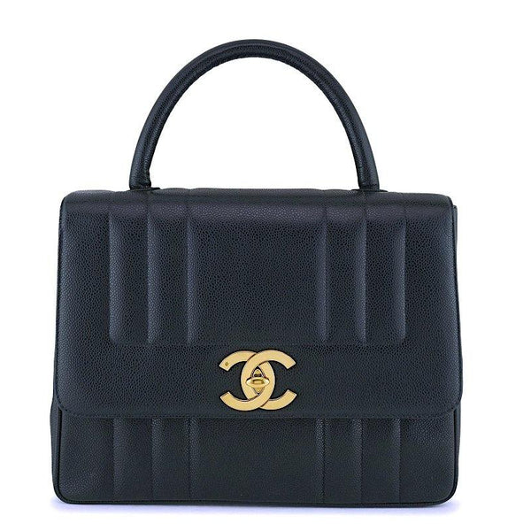 Chanel Vintage Black Caviar Mademoiselle Vertical Kelly Flap Bag 24k G –  Boutique Patina
