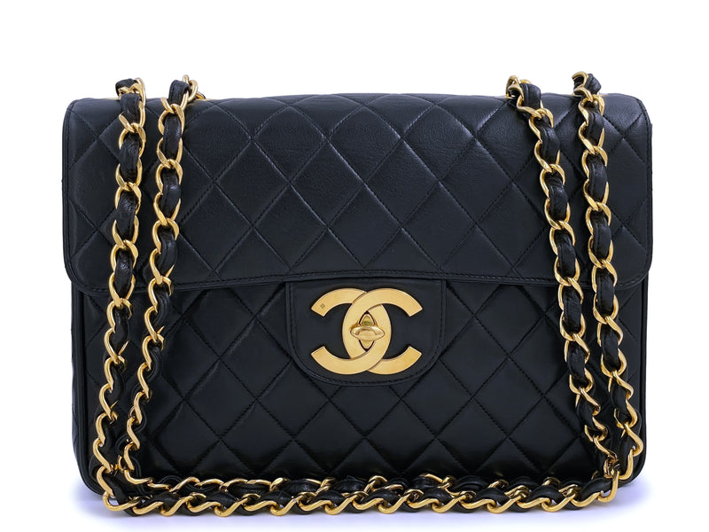 Vintage Chanel Jumbo Classic Single Flap Bag Black Caviar Gold