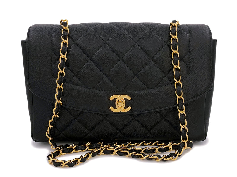 Chanel Vintage Black Caviar Diana Bag Medium 24k GHW - Boutique Patina