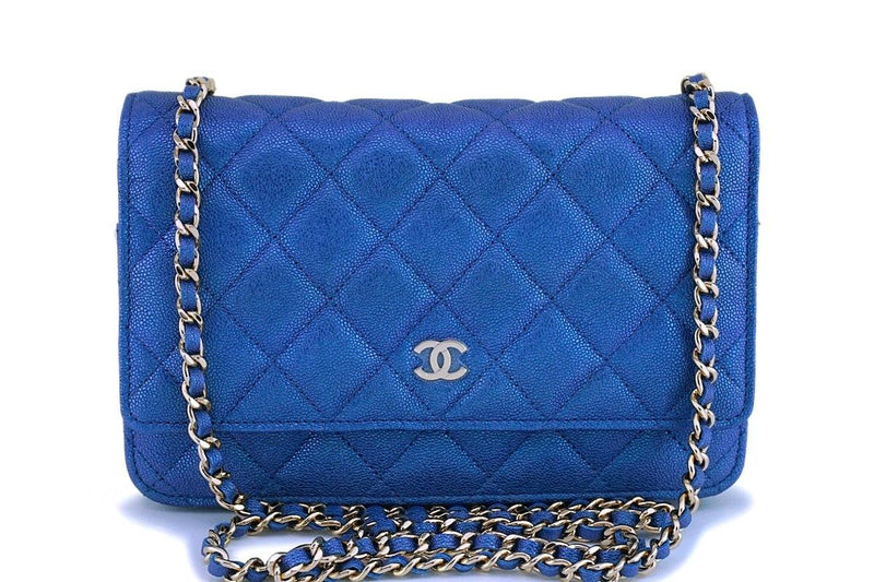 NIB 19S Chanel Iridescent Blue Caviar Classic Wallet on Chain WOC