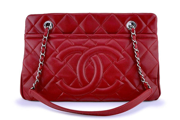 Chanel Red Caviar Timeless Classic Logo Tote Bag SHW - Boutique Patina