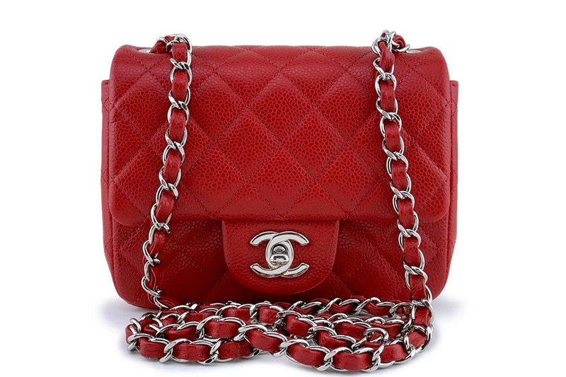 Red Chevron Quilted Lambskin Square Mini Flap Bag Gold Hardware, 1994-1996