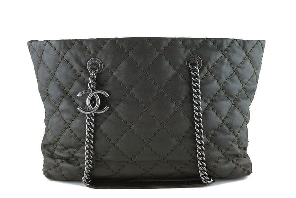 Chanel Khaki/Olive Quilted Classic Shopper Boy Chain Tote Bag - Boutique Patina