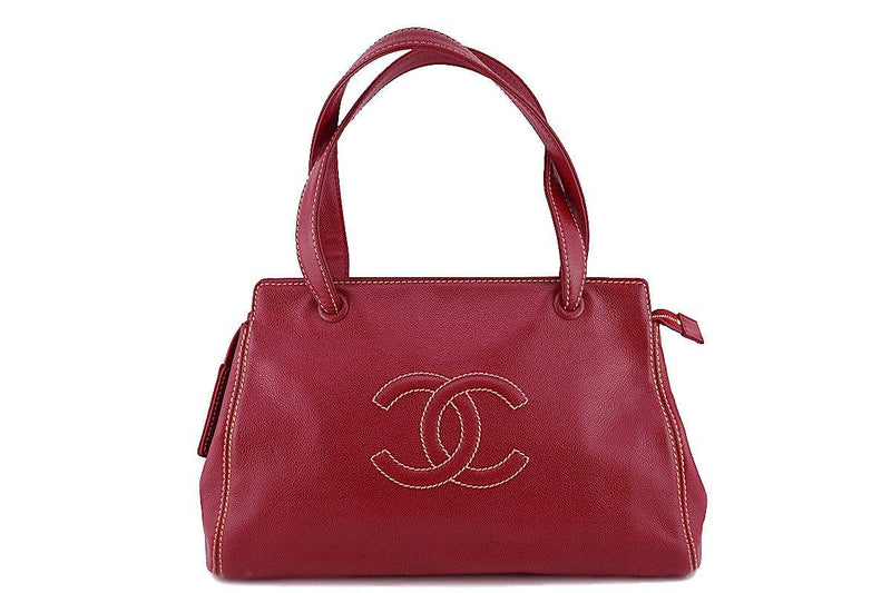 Chanel Red Caviar Shopper Logo Tote Bag - Boutique Patina
