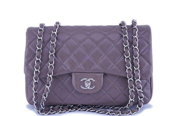 Chanel Taupe Beige-Gray Caviar Classic Jumbo Flap Bag SHW - Boutique Patina