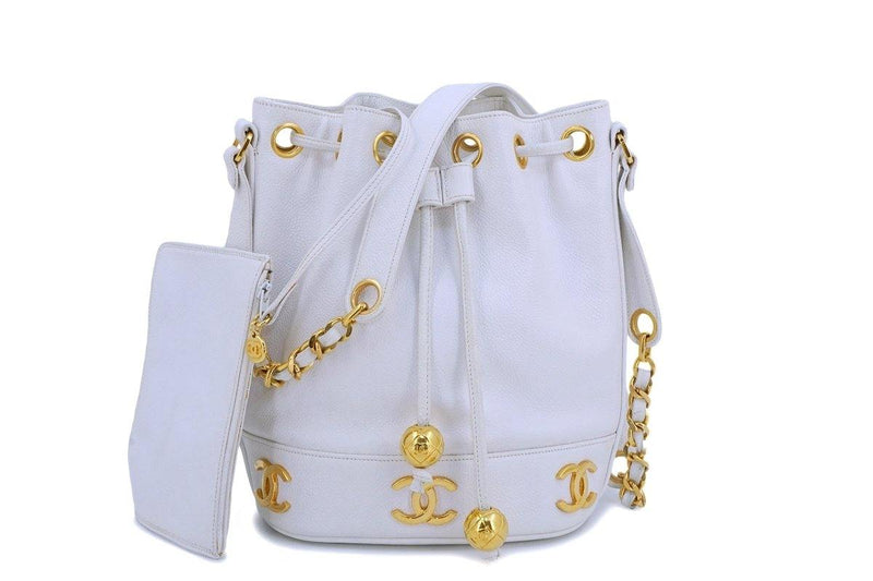 Chanel Vintage White Caviar Small Drawstring Tote Bag 24k GHW – Boutique  Patina