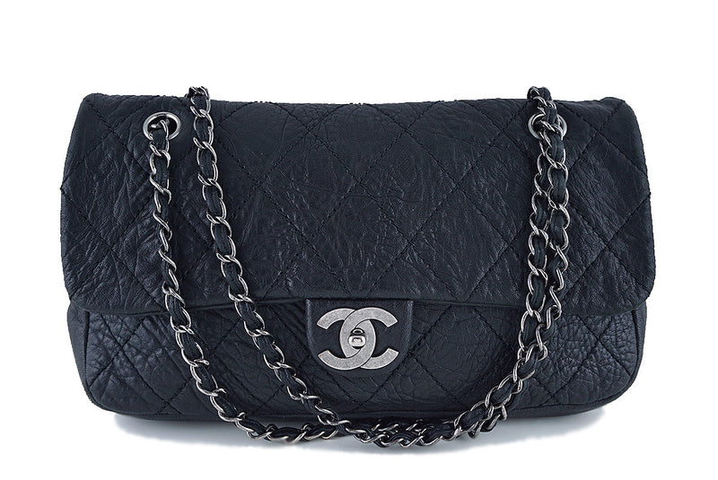 Chanel Black Le Marais Pebbled Quilted Classic Jumbo Flap Bag - Boutique Patina