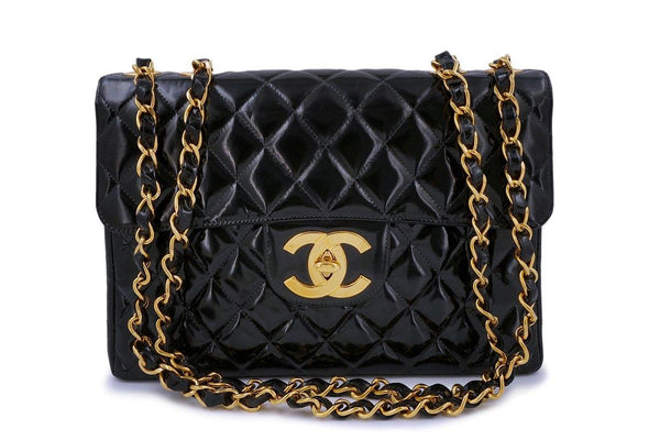 Chanel Vintage Black Patent Jumbo Classic Flap Bag 24k GHW - Boutique Patina