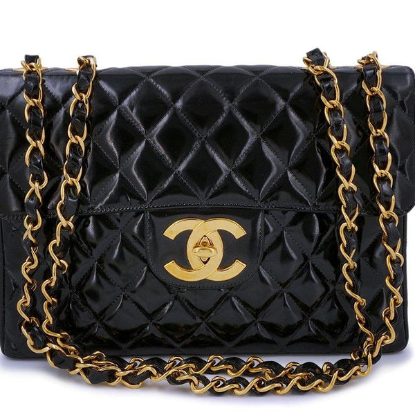 Chanel Vintage Black Patent Jumbo Classic Flap Bag 24k GHW – Boutique Patina