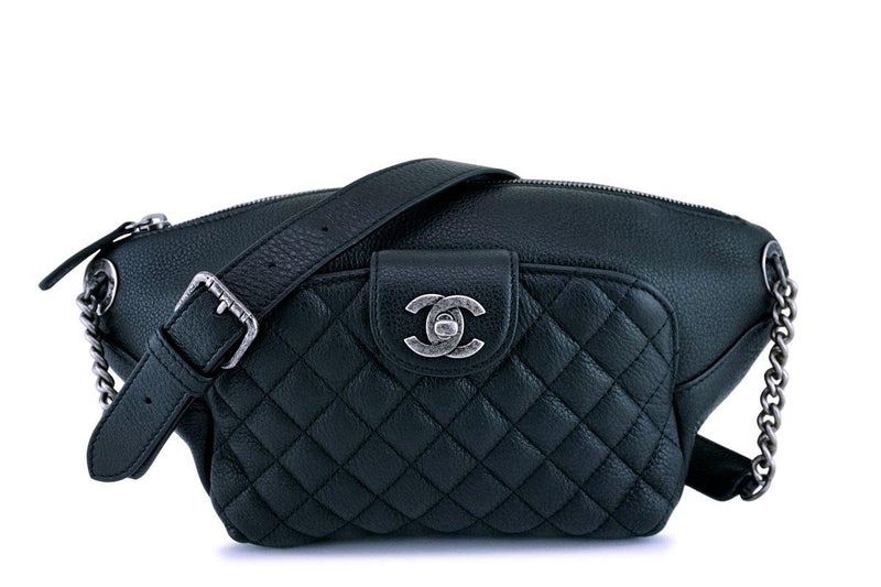 Chanel Black Grained Calfskin Quilted Classic Fanny Pack Bag RHW