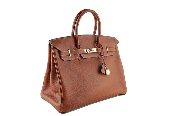 Hermes 35cm Birkin Bag, Buffle Skipper Chestnut Brown Marron Glace, Pristine - Boutique Patina