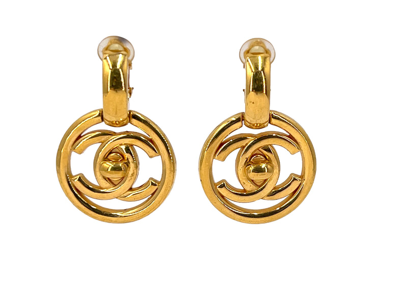 Chanel Vintage 97P Encircled Turnlock Drop Earrings - Boutique Patina