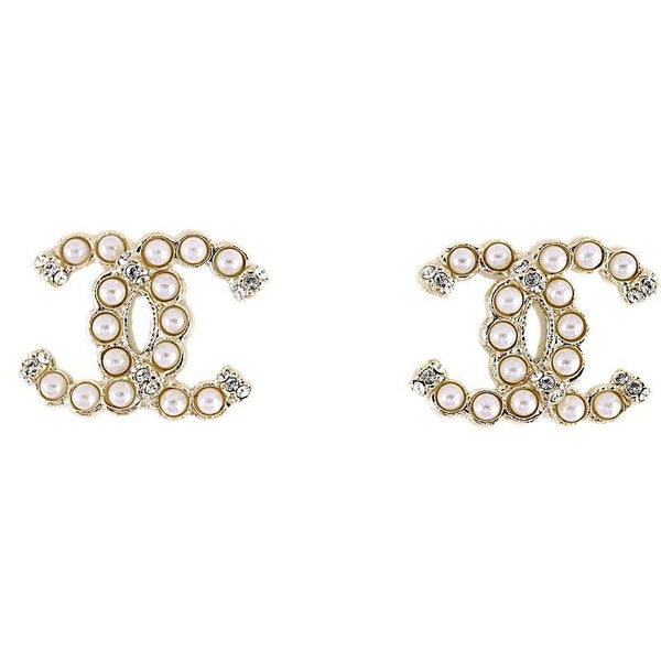Chanel Crystal CC Gold Stud Earrings Gold