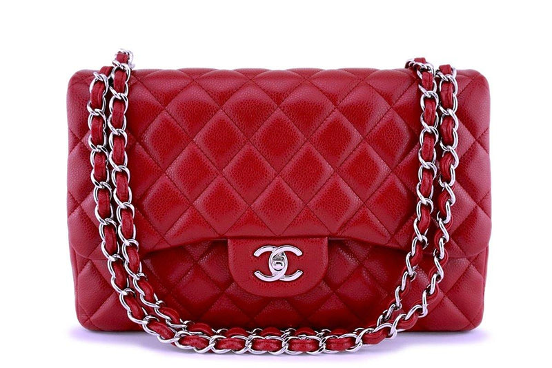 11P Chanel Red Caviar Jumbo Classic Double Flap Bag SHW - Boutique Patina