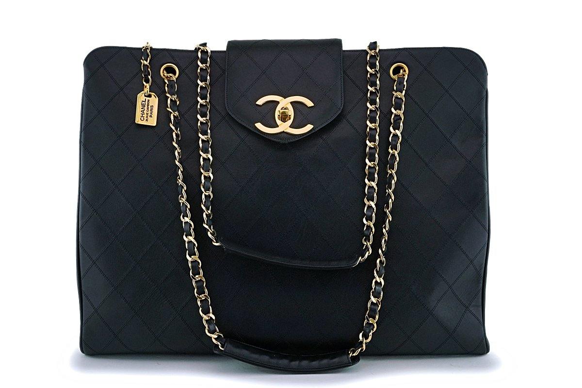chanel black xl jumbo weekender overnighter travel tote bag Chanel Vintage Black Weekender Supermodel XL Shopper Tote Bag 24k GHW –  Boutique Patina