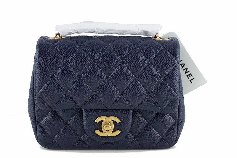 NWT 16C Chanel Navy Caviar  Square Mini 2.55 Classic Flap Bag - Boutique Patina