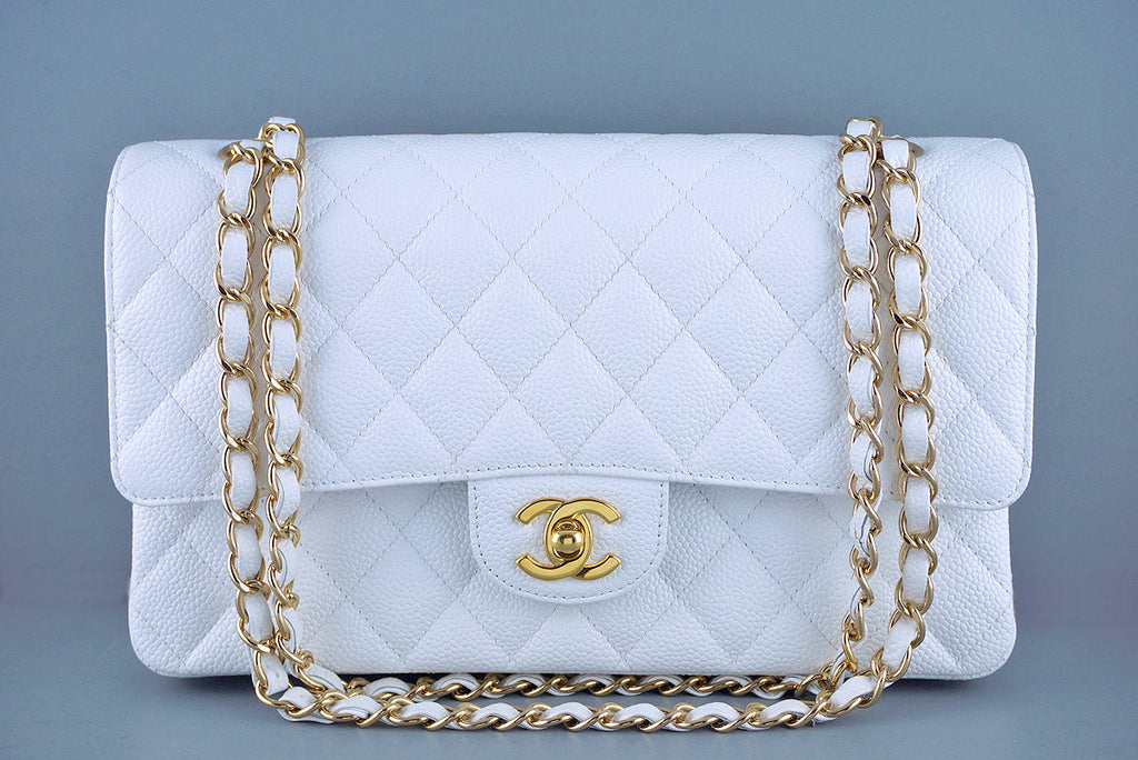 Chanel White Caviar Medium Classic 2.55 Double Flap Bag