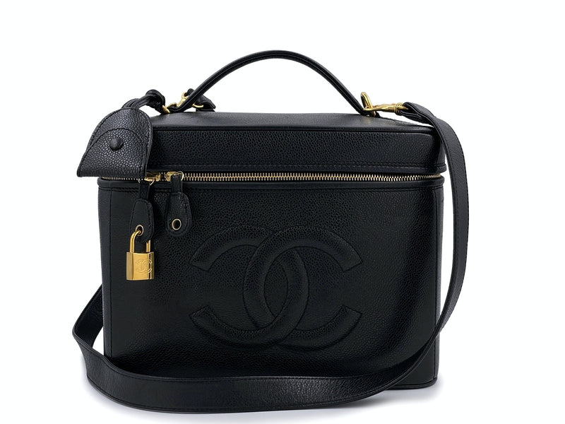 Chanel 1997 Vintage Black Caviar Large Vanity Trunk Bag with lock and –  Boutique Patina