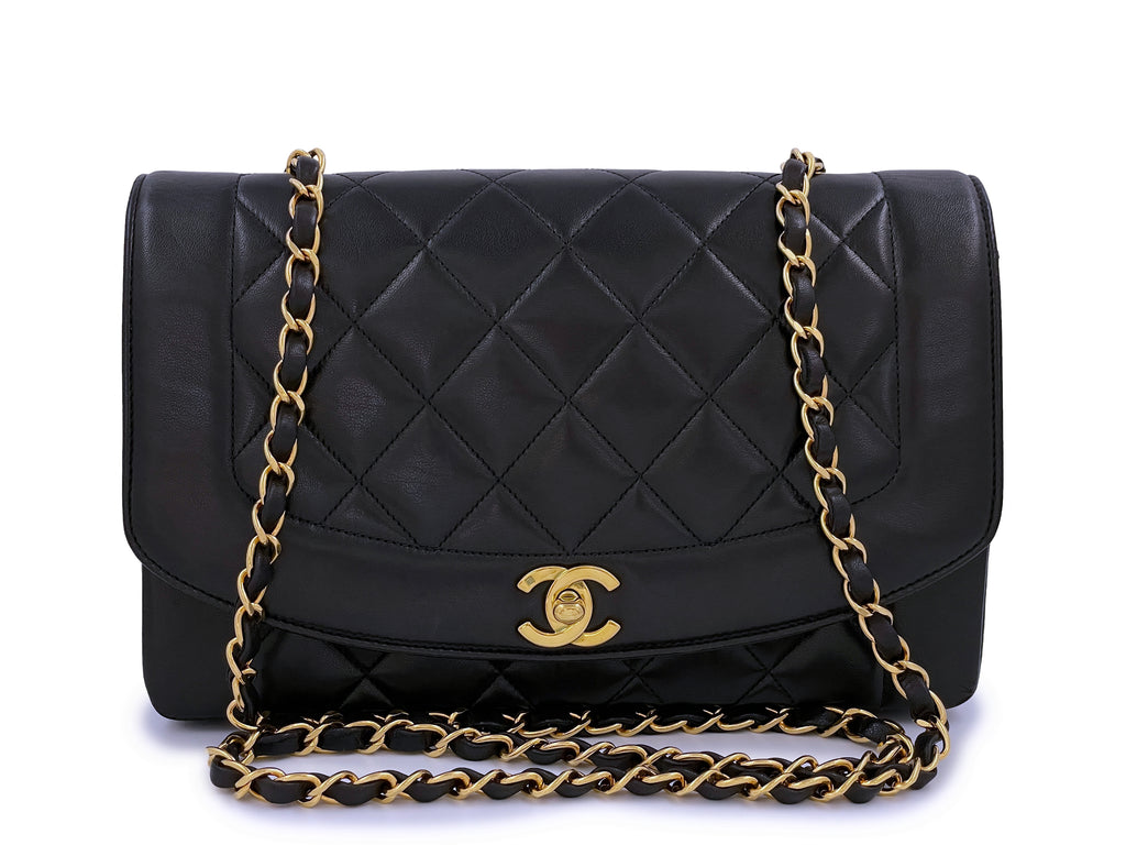 Chanel 1991 Vintage Black Classic Medium Diana Flap Bag 24k GHW