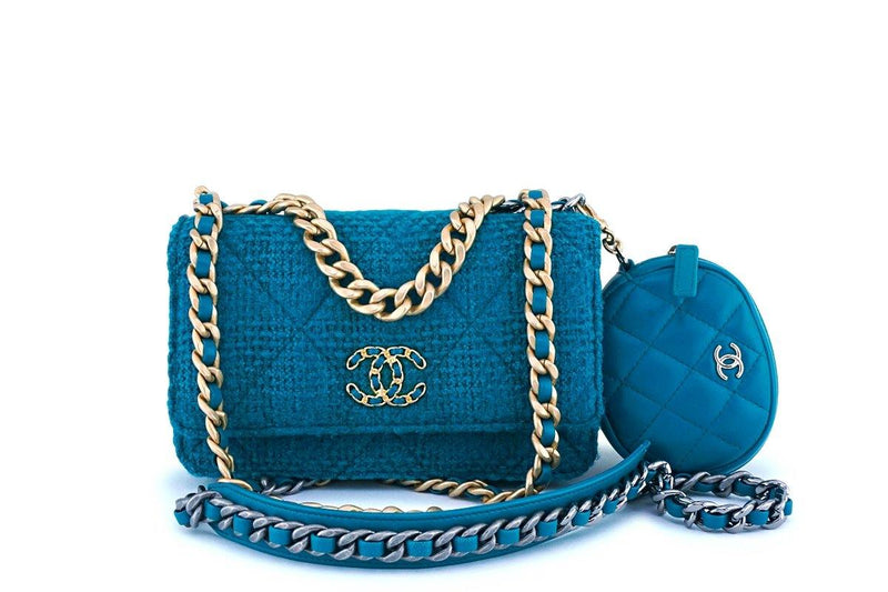 CHANEL WOC Quilted Leather Wallet On Chain Crossbody Bag Bicolor