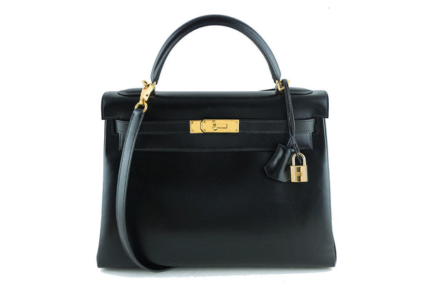 Hermes Kelly Bag, Black 32cm Box calf Retourne GHW - Boutique Patina