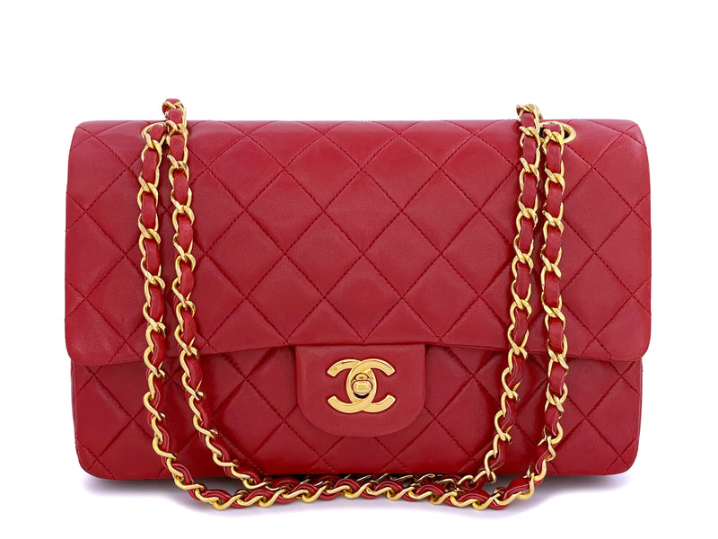Chanel 1989 Vintage Red Medium Classic Flap Bag 24k GHW Lambskin