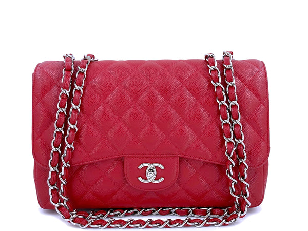 10C Chanel Red Caviar Jumbo Classic Flap Bag SHW - Boutique Patina