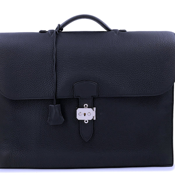 Hermes Black Leather Sac A Depeches Briefcase Hermes 