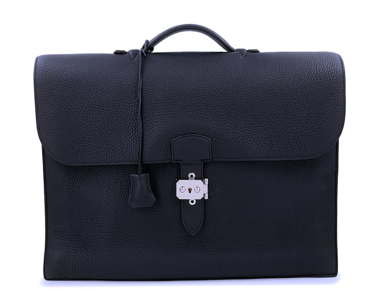 Hermes Sac a Depeches 41cm Briefcase Bag Black Clemence PHW Depeche - Boutique Patina