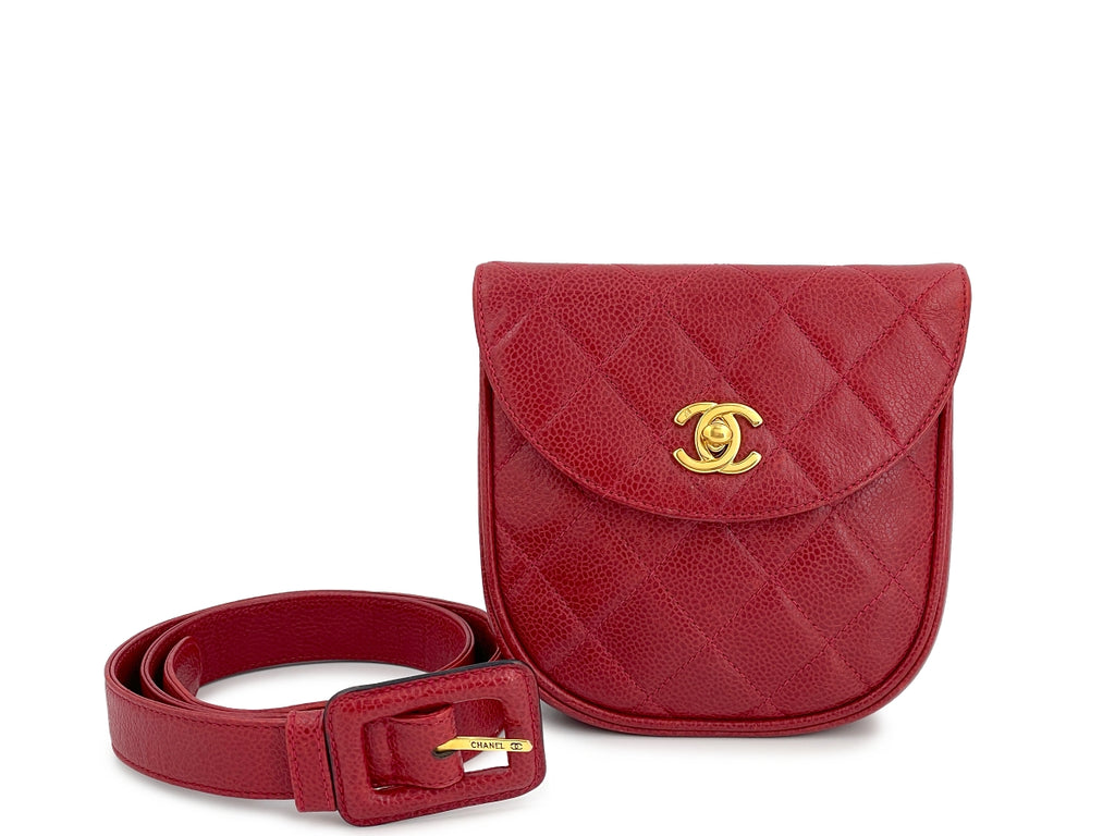 Chanel Vintage Red Caviar Belt Bag Rounded Fanny Pack