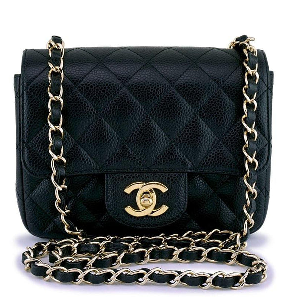 NIB Chanel Caviar Black Classic Square WOC Wallet on Chain Flap